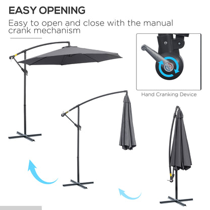 Φ10' Deluxe Patio Umbrella Outdoor Market Parasol Banana Hanging Offset Sunshade Crank Cross Base Grey