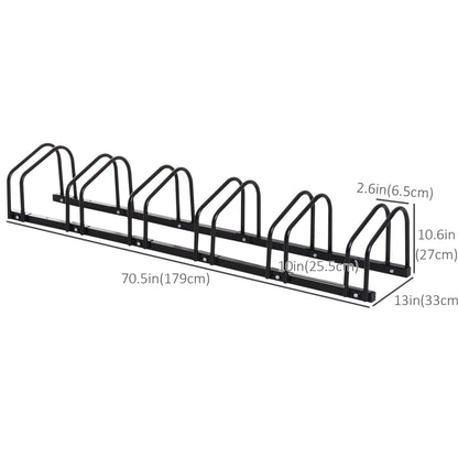 6-Bike Bicycle Floor Parking Rack Cycling Storage Stand Ground Mount Garage Organizer for Indoor and Outdoor Use Black