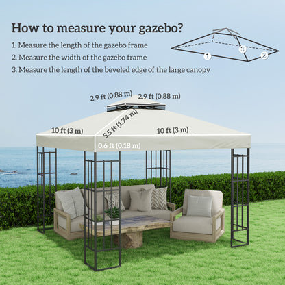 10' x 10' Gazebo Canopy Replacement Cover, 2-Tier Garden Gazebo Roof Replacement, UPF30+, TOP COVER ONLY, Light Grey