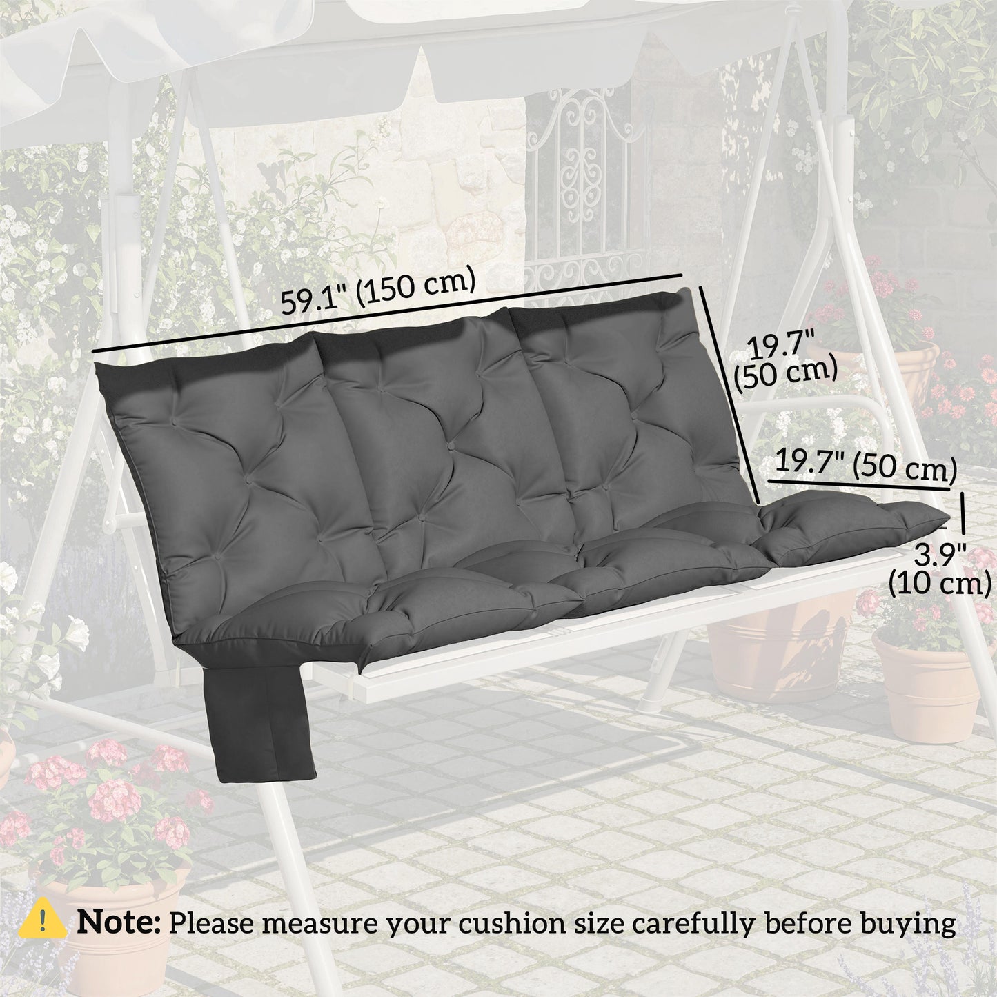 Bench Cushion Water-Repellent Outdoor Furniture Pad Seater Swing Chair 59.1" x 39.4" Dark Grey