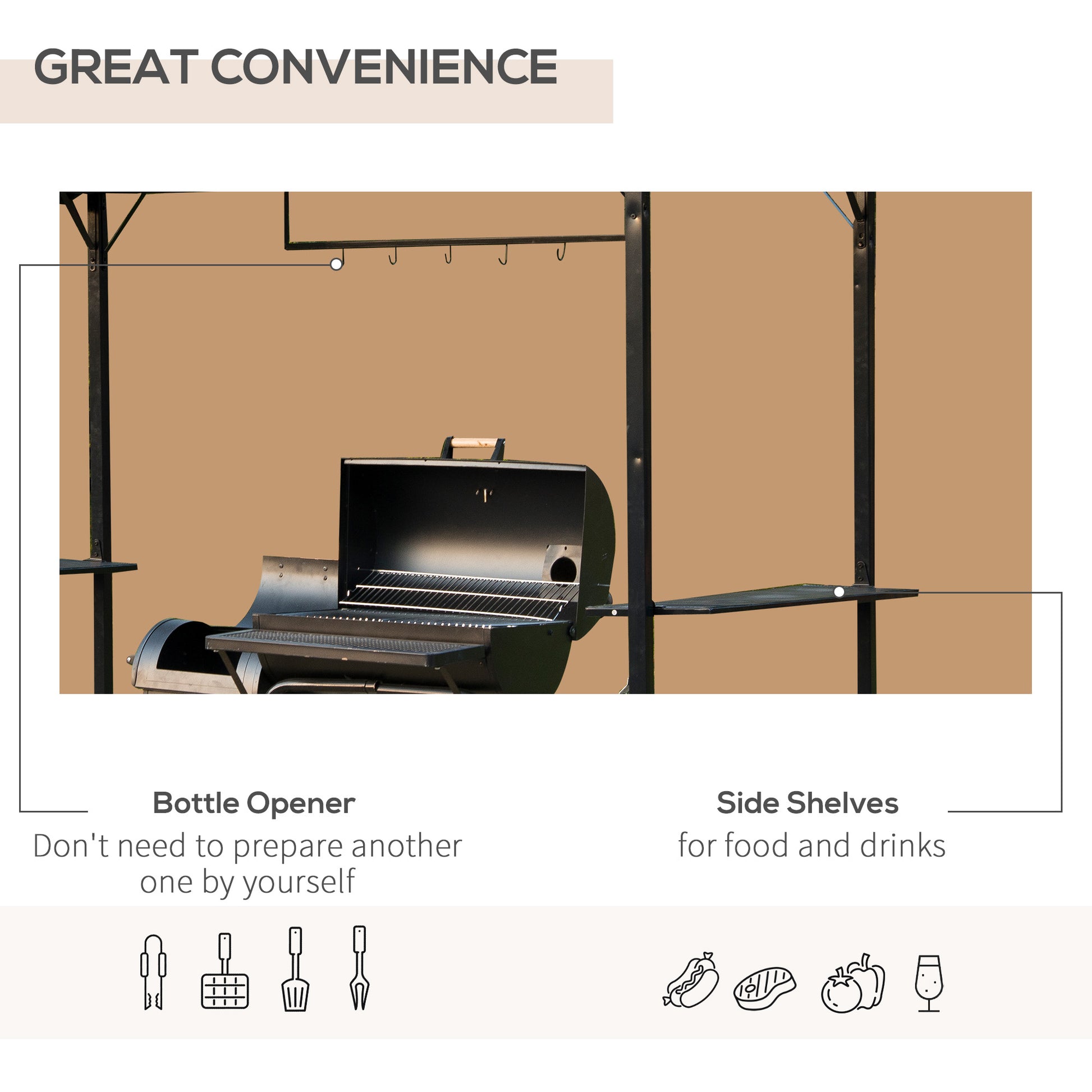 8x4ft BBQ Gazebo Tent Metal Frame Arch Canopy Garden Sunshade Portable Shelter Backyard with Side Shelf Coffee