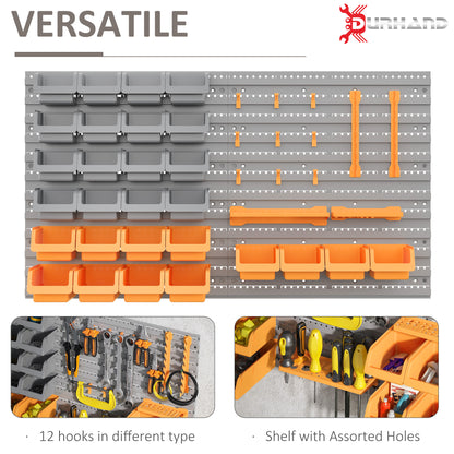 44PC Wall Mounted Storage Bins Parts Rack Kit with Storage Bins, Pegboard and Hooks, Garage Plastic Organizer, Orange