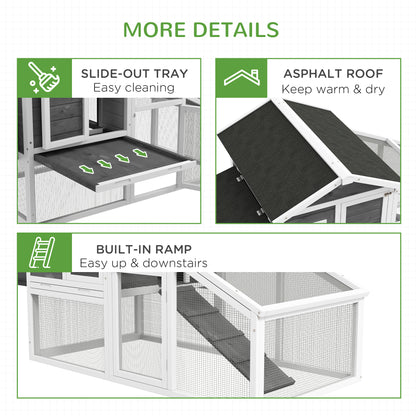 69" Wooden Chicken Coop with Run, Nesting Box, Tray, Grey