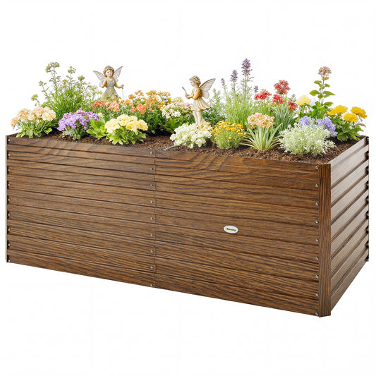 5' x 3' x 2' Raised Garden Bed, Galvanized Planter Box for Growing Flowers, Herbs and Vegetables Dark Brown Wood Effect