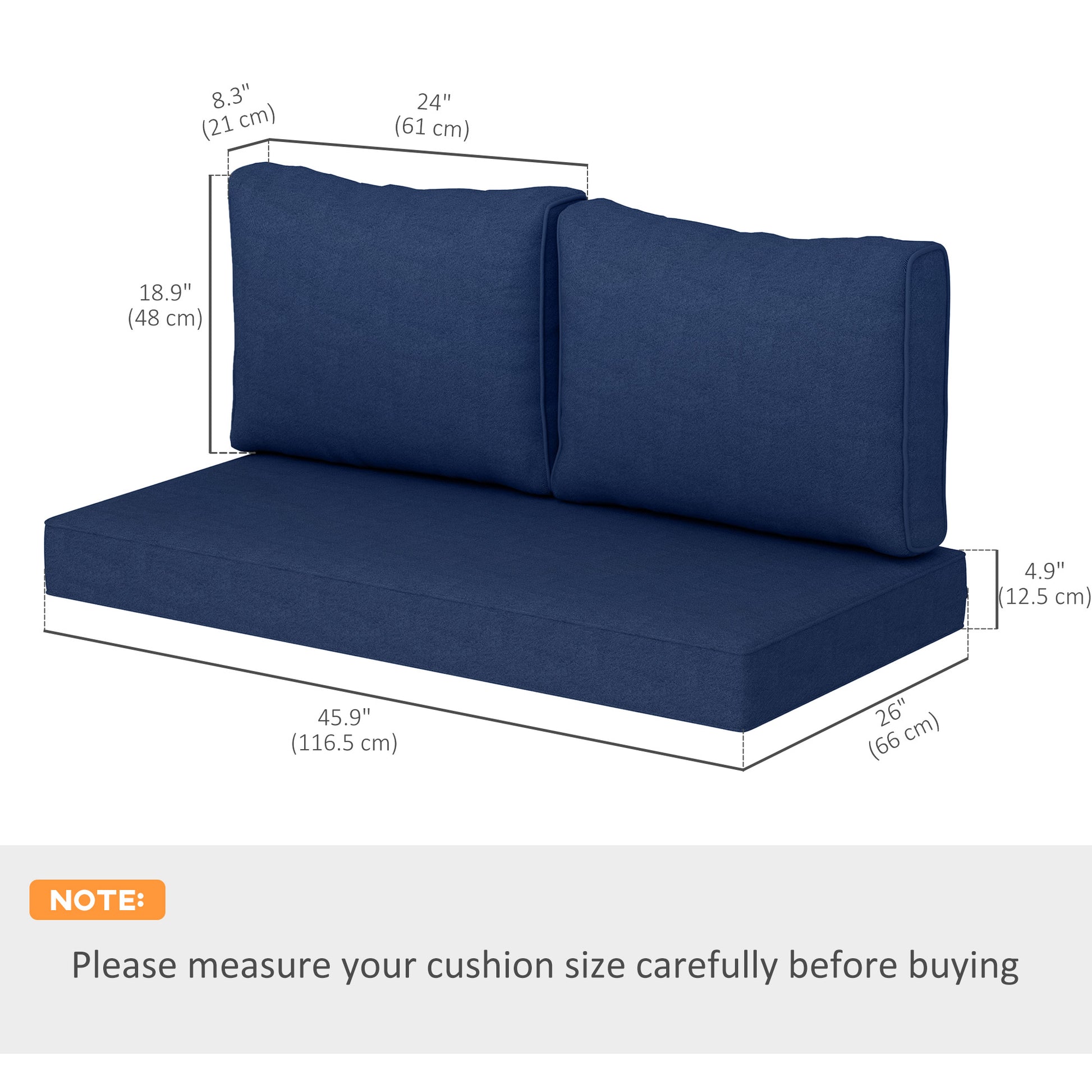 Outdoor Seat Cushions with Backrest, Loveseat Double Sofa Outdoor Furniture Cushions, Navy Blue
