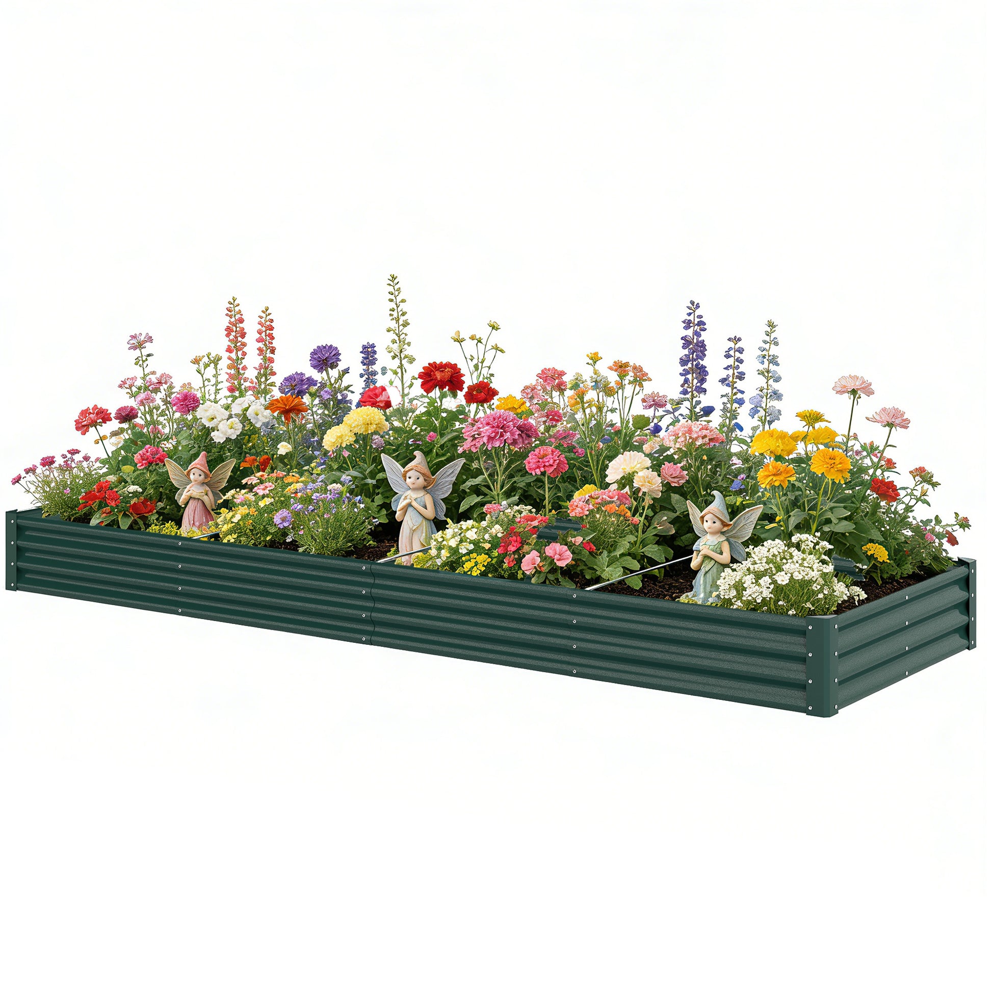 12 x 4 x 1ft Galvanized Raised Garden Bed, Reinforced Outdoor Planter Box with Open Bottom, Green