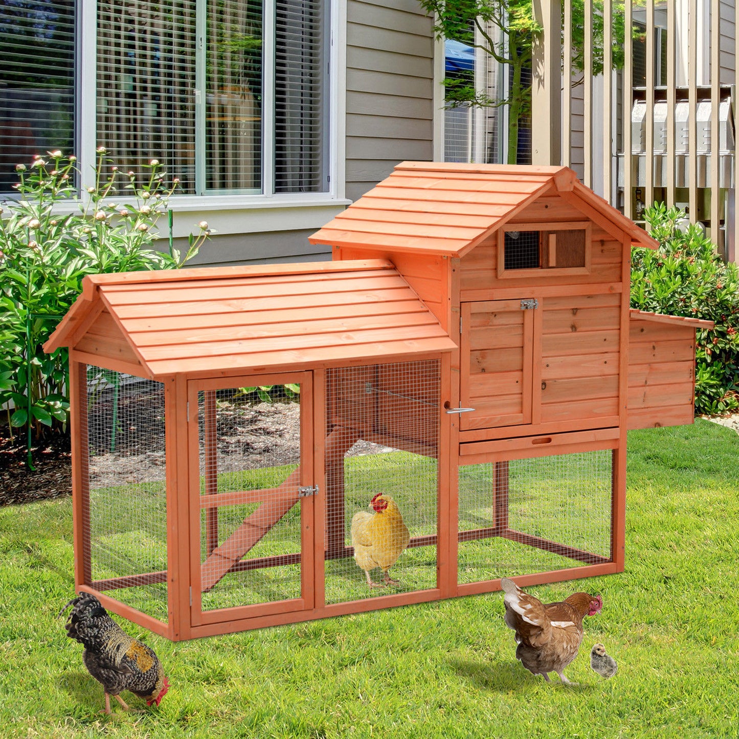 82" Deluxe Chicken Coop Wooden Hen House Rabbit Hutch Poultry Cage Pen Backyard with Run and Nesting Box