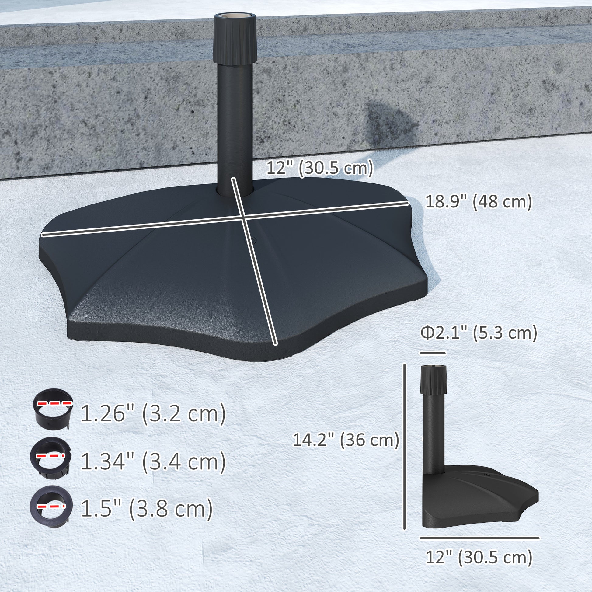 28 lbs Concrete Half Patio Umbrella Base Stand, Patio Umbrella Stand for 1.26"/1.34"/1.5" Umbrella Poles, Half Umbrella Base for Outdoor, Lawn, Poolside, Black