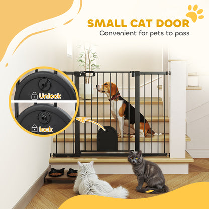 30"-52" Extra Wide Pet Gate Barrier with Small Door, 35"H Dog Gate with Safety Gate Barrier, Stair Pressure Fit, Black