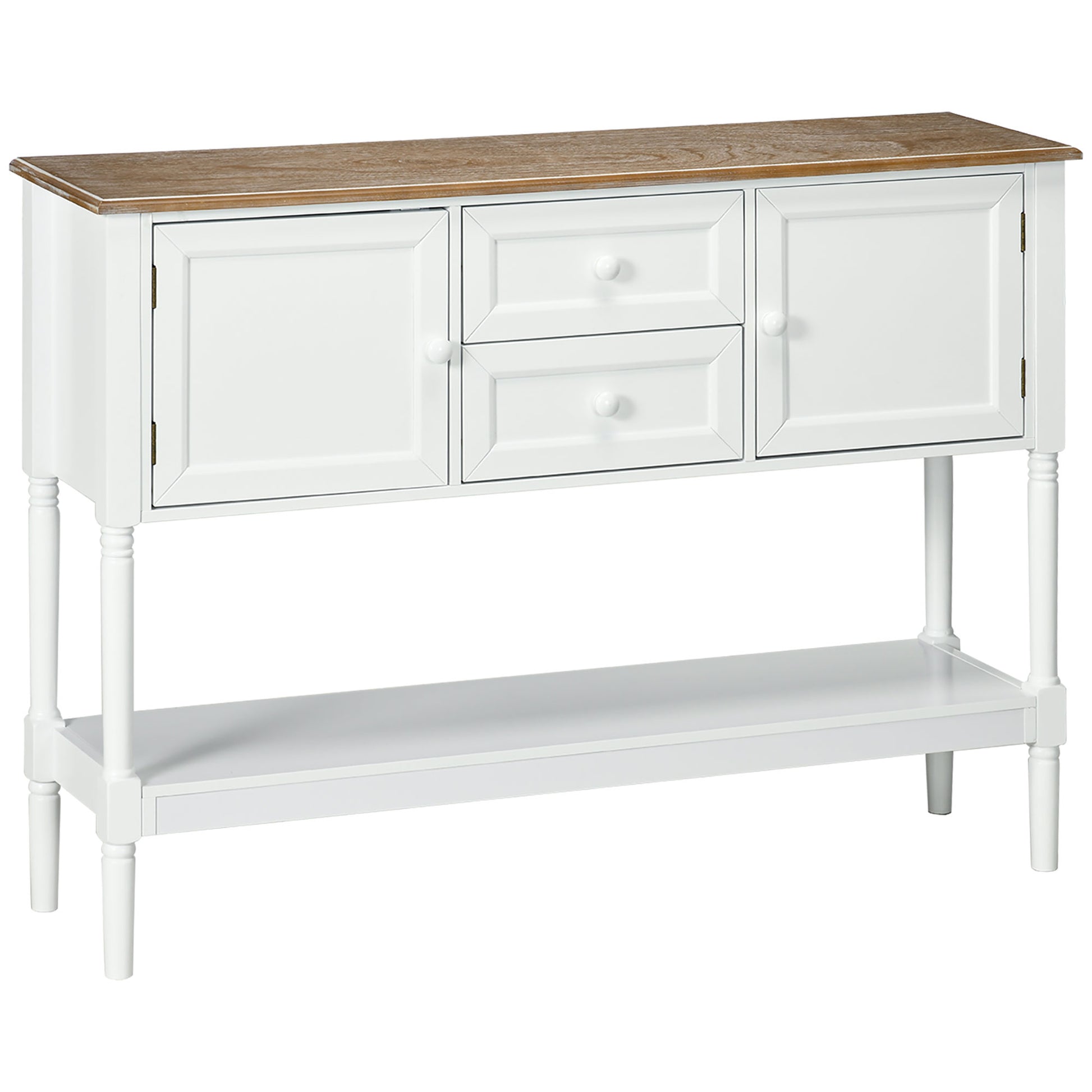 Vintage Console Table with 2 Drawers and Cabinets, Retro Sofa Table for Entryway, Living Room and Bedroom, White