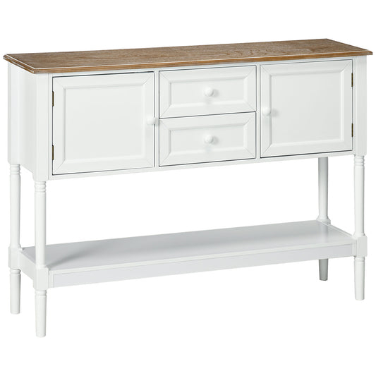 Vintage Console Table with 2 Drawers and Cabinets, Retro Sofa Table for Entryway, Living Room and Bedroom, White