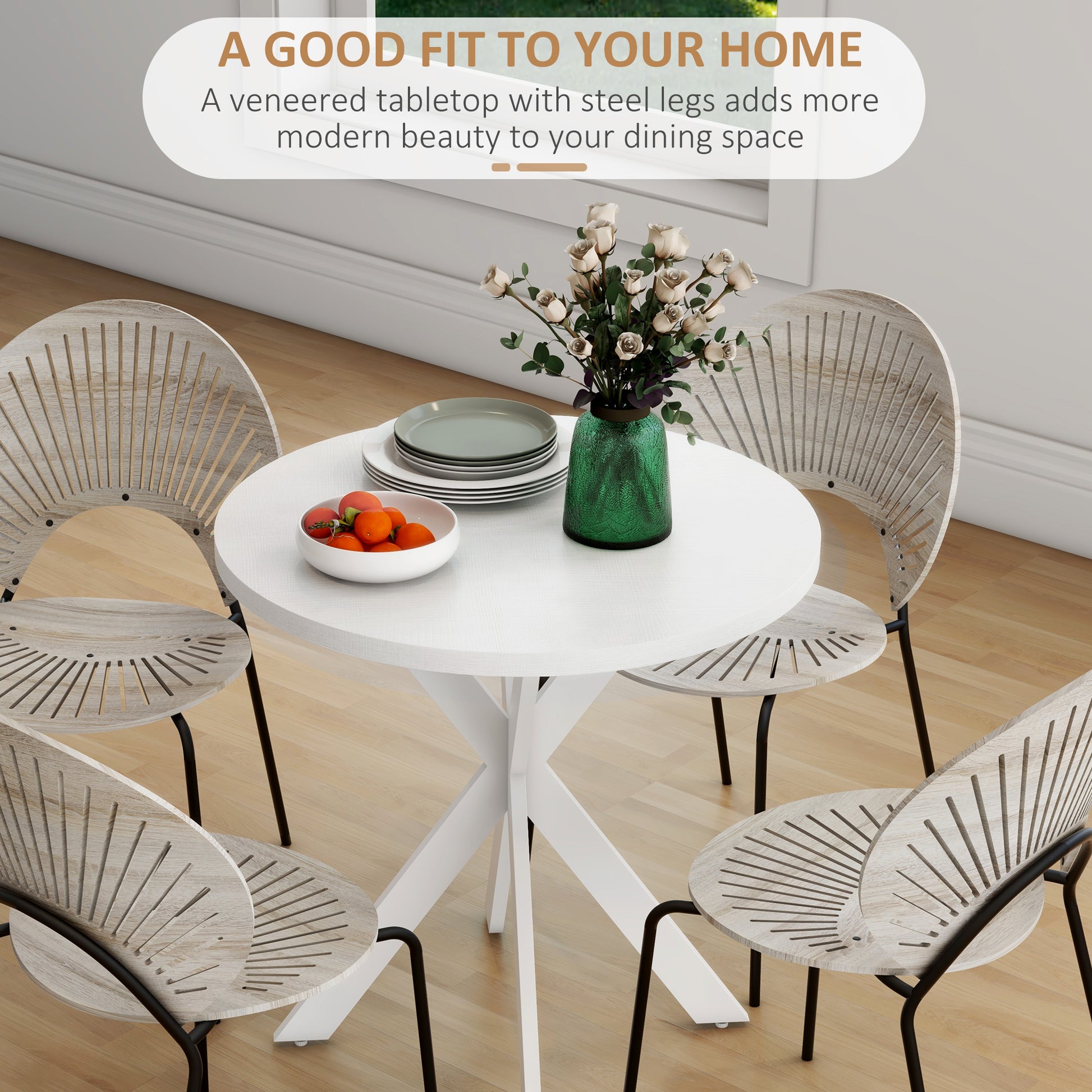 29" Dining Table, Contemporary Round Kitchen Table with Steel Legs, White