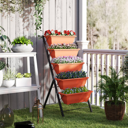 5-Tier Raised Garden Bed Plant Stand Flower Pots with Leaking Holes Red