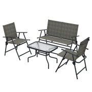 Outdoor 4 Pieces Patio Furniture Set, Garden Set with Two Foldable Armchairs, a Loveseat & Glass Top Table, Mixed Brown