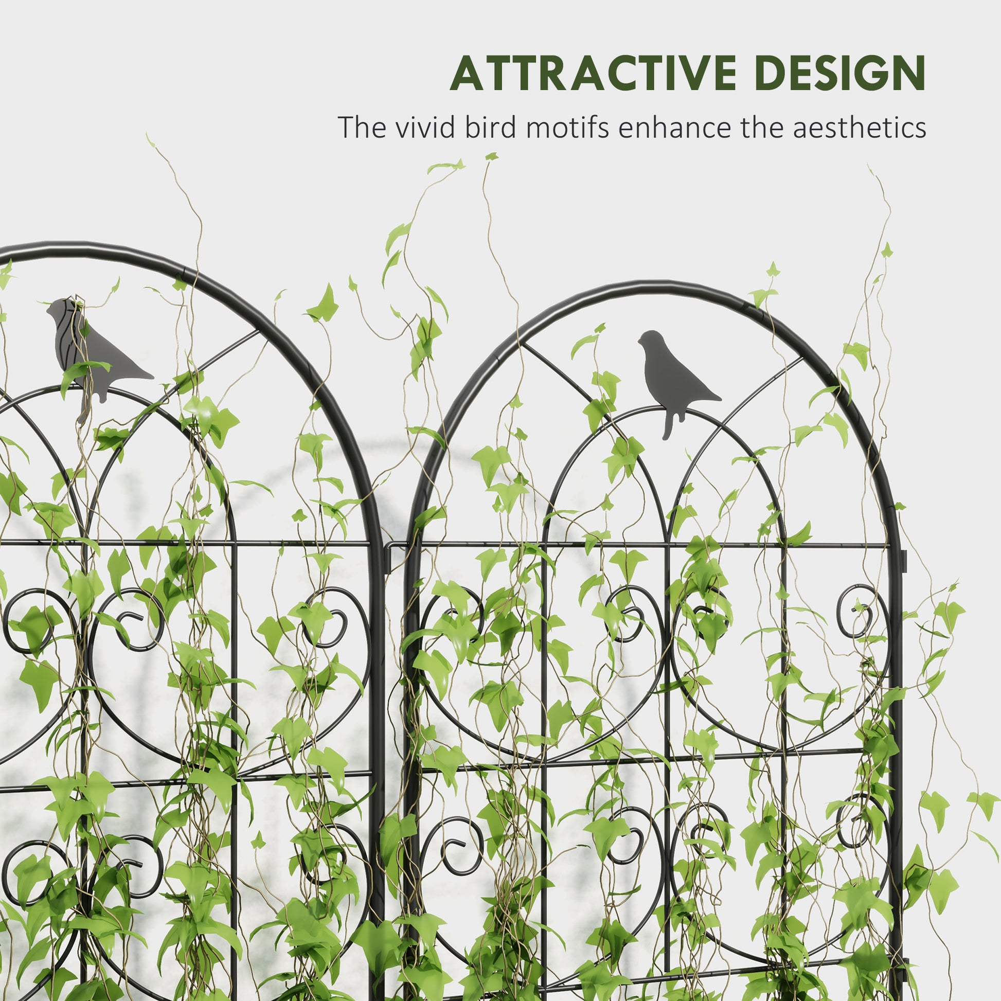 Set of 2 Metal Garden Trellis, Decorative Trellis Panels, Bird Design, 120 x 50 cm, Black