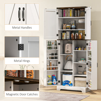 64" Tall Kitchen Pantry Cabinet with Spice Racks and Adjustable Shelves, White