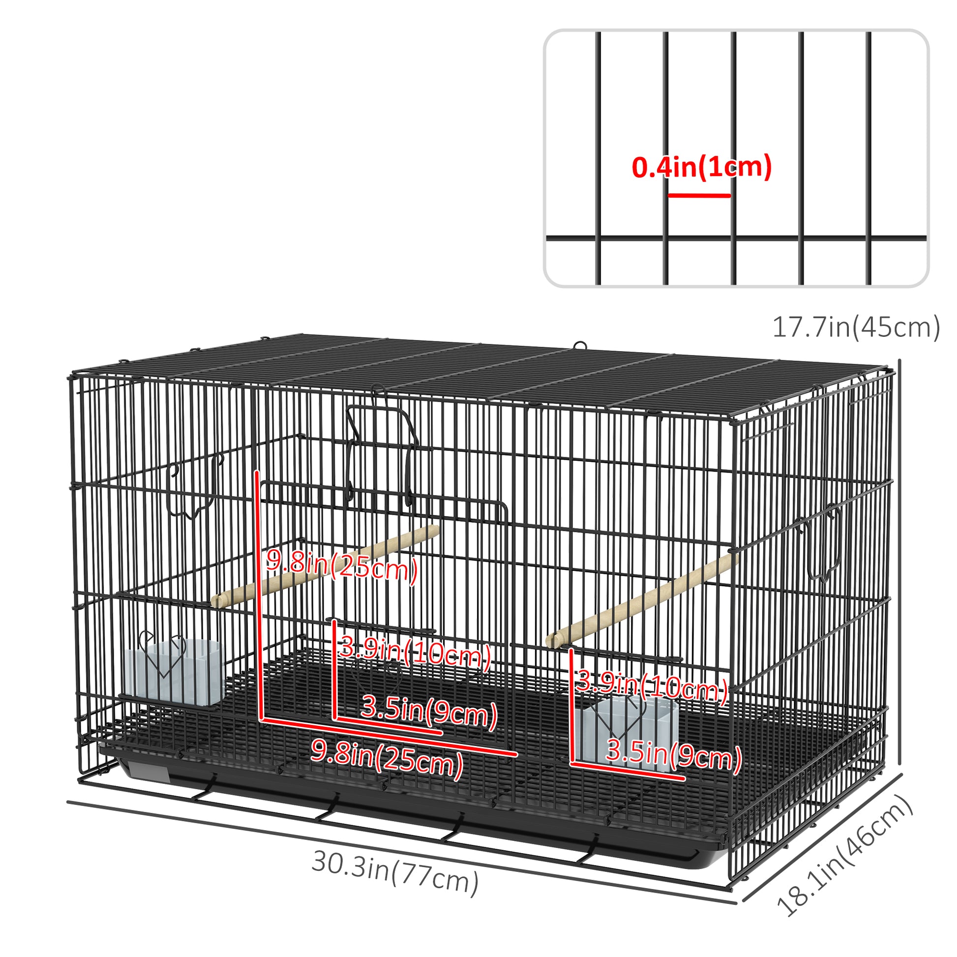 Birdcage for Canaries, Lovebirds Finches, Budgie Cage with Removable Tray, Bottom Mesh Panel, Wooden Perches, Swing, Ramp, Food Containers, 30" L x 18" W x 18" H