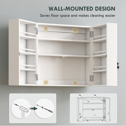 Wall Mount Medicine Cabinet, Bathroom Cabinet with 4 Tier Shelves, Lockable with 2 Keys for Kitchen, White