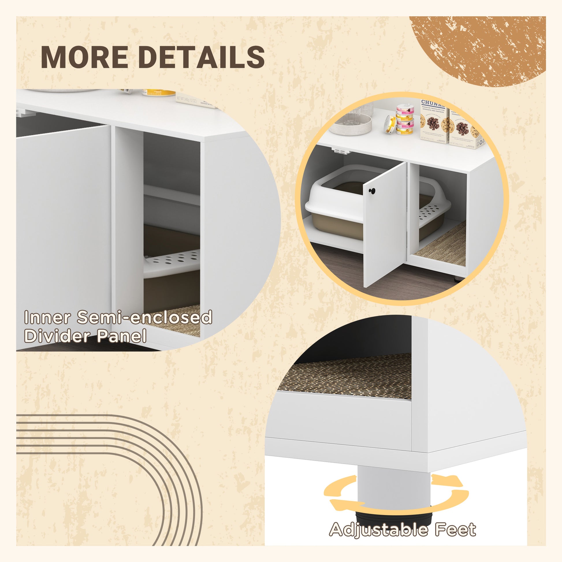 Litter Box Furniture Hidden Cat Washroom Furniture with Double Doors and Scratching Pad, White