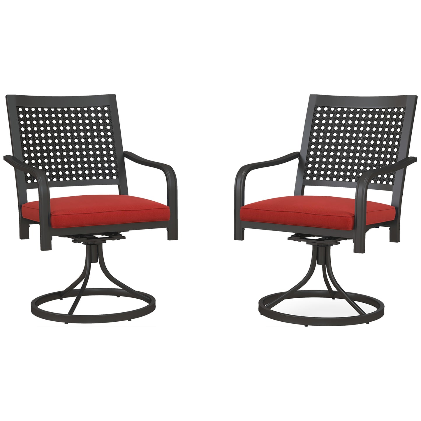 Patio Swivel Chairs with Cushion, Outdoor Swivel Rocker with Curved Armrests, Red