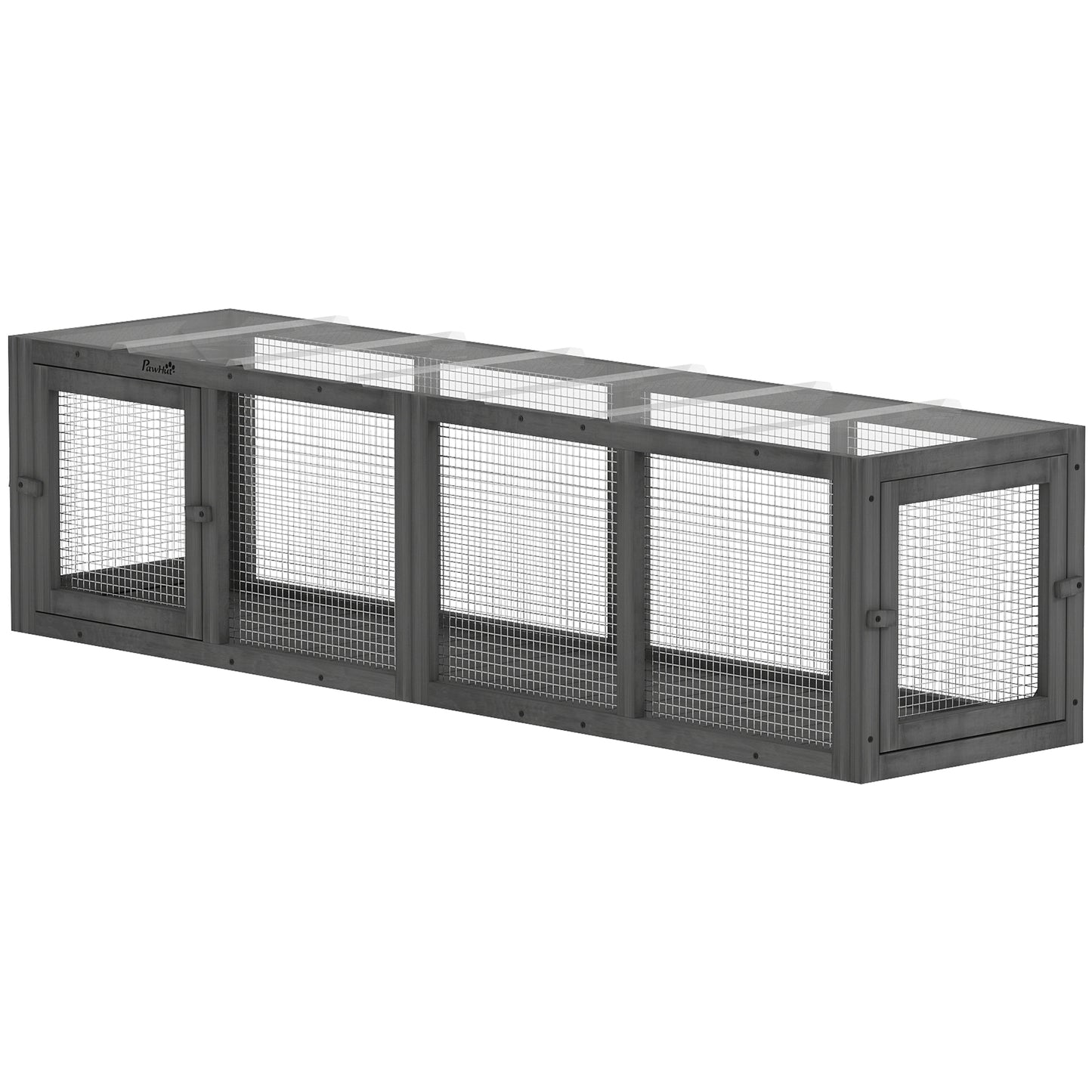 Outdoor Cat Tunnel, Wooden Play Cat Enclosure, Extendable Pet Run with 3 Doors, for Indoor and Outdoor Use, Grey