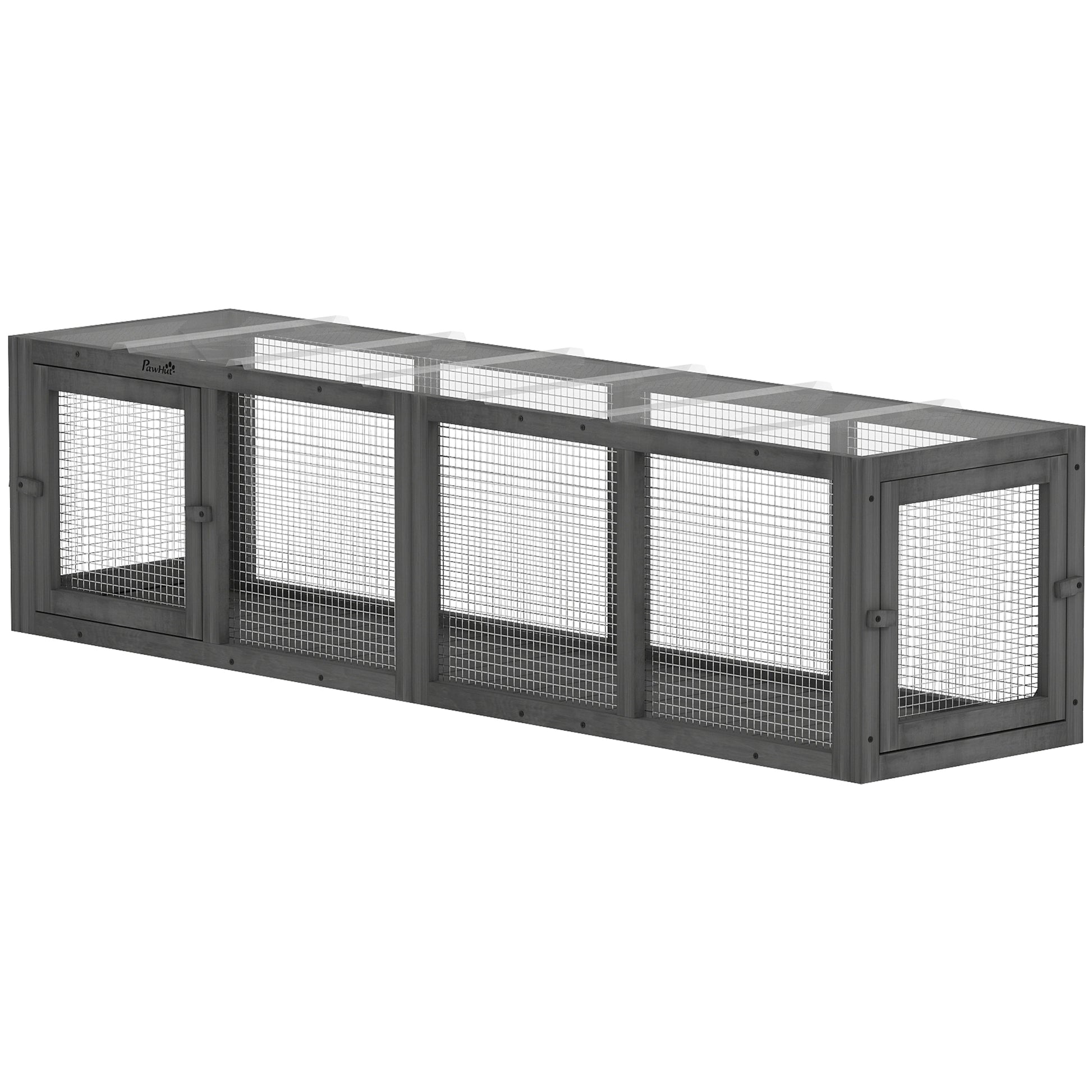 Outdoor Cat Tunnel, Wooden Play Cat Enclosure, Extendable Pet Run with 3 Doors, for Indoor and Outdoor Use, Grey