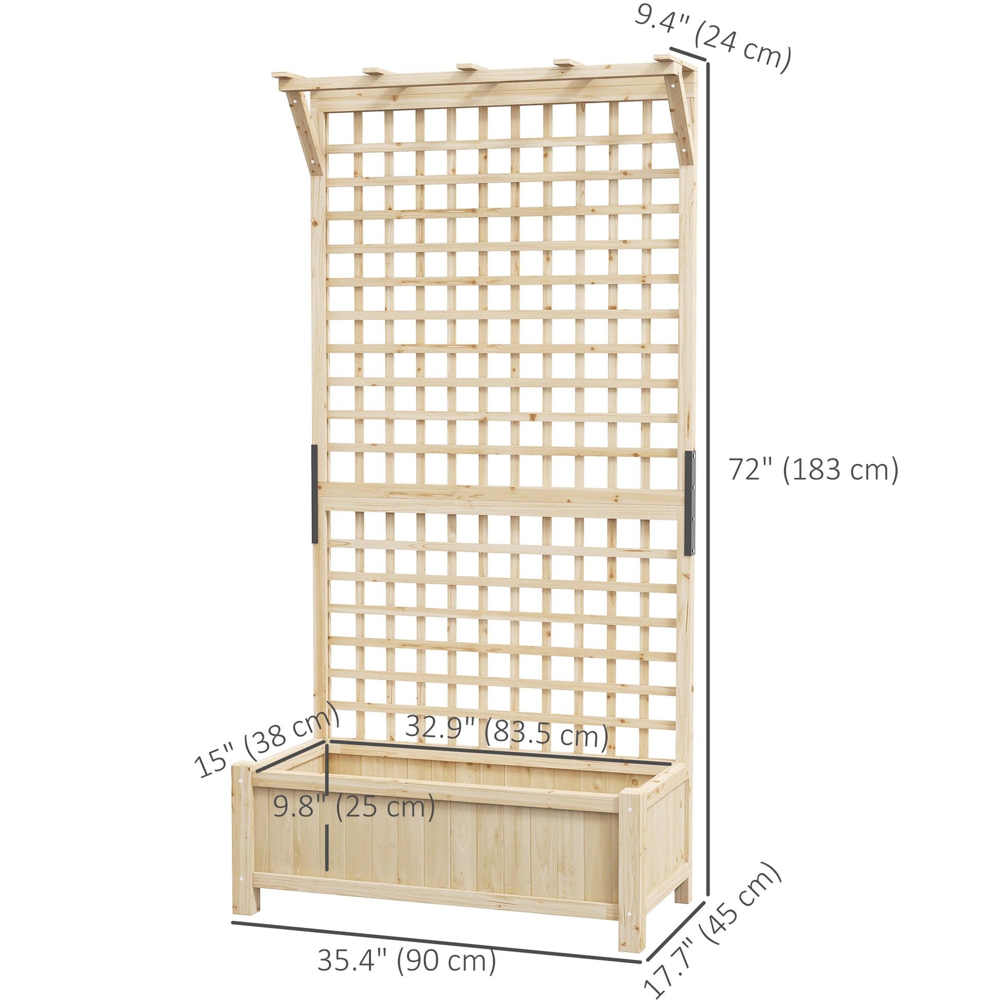 Wood Planter with Trellis for Vine Climbing, Raised Garden Bed, Privacy Screen for Backyard, Patio, Deck, Natural Wood