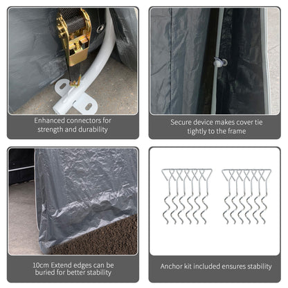 9.2' x 7.9' Garden Storage Tent, Patio Storage Shelter w/ Metal Frame and Double Zipper Doors, Dark Grey