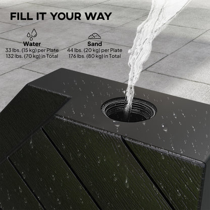 Offset Umbrella Base Outdoor Umbrella Weights, 132 lb. Capacity Water or 176 lb. Capacity Sand, Black