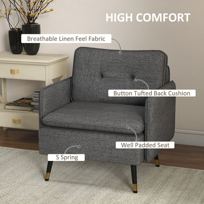Accent Chair, Upholstered Armchair with Tufted Back Cushion and Steel Legs for Living Room, Bedroom, Dark Grey