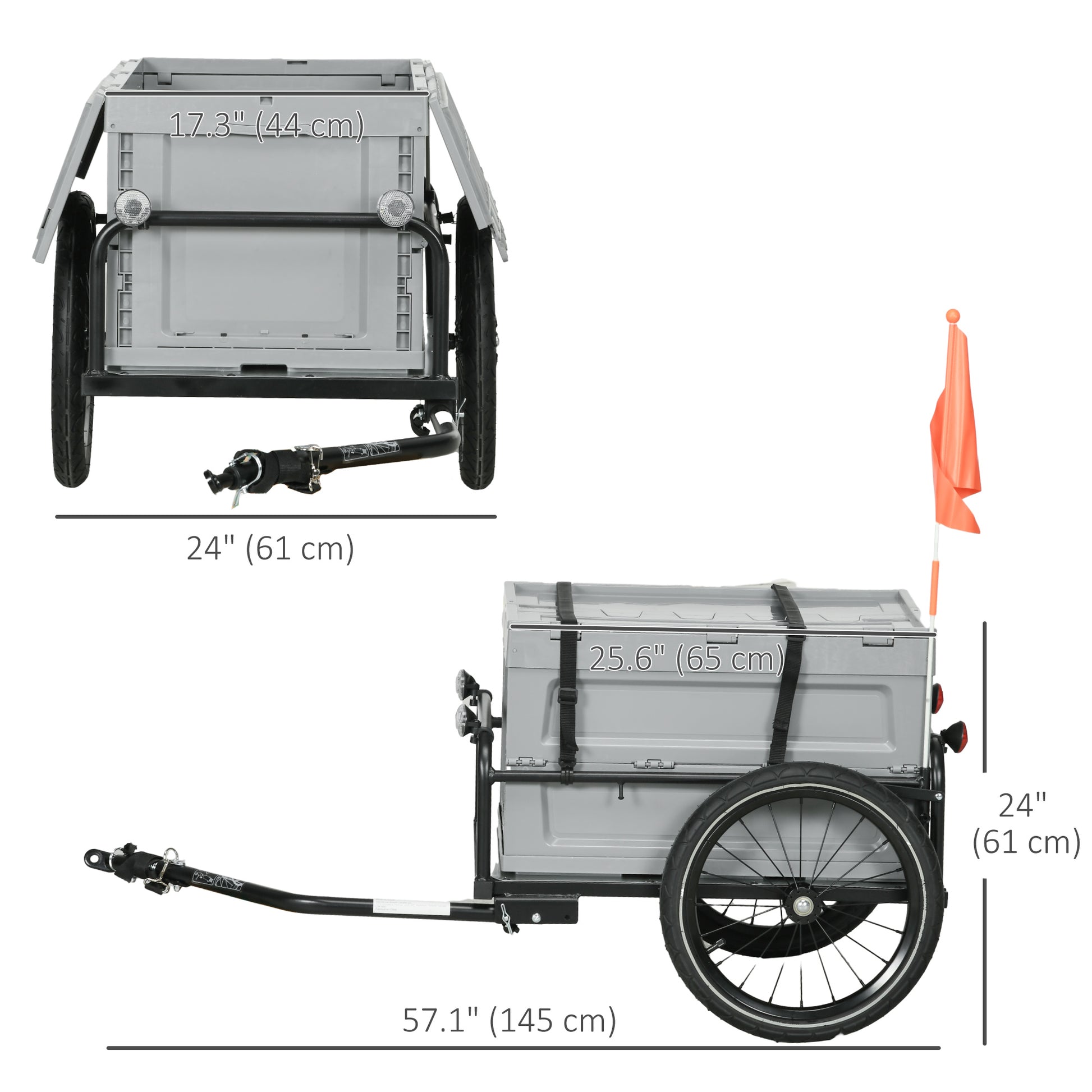 Aosom Steel Trailer for Bike, Bicycle Cargo Trailer with Storage Box, Safe Reflectors, Max Load 88LBS
