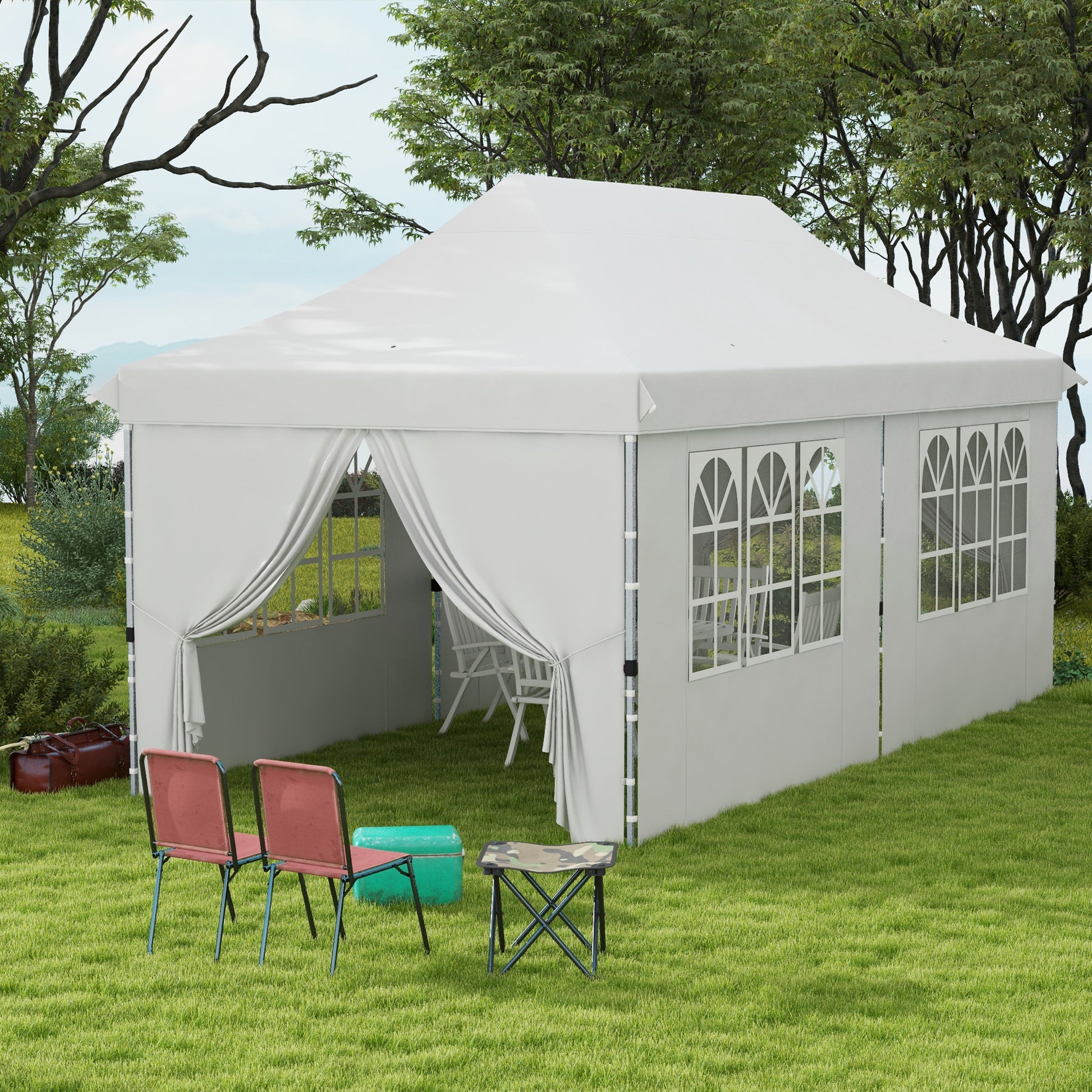 20x10 Pop Up Canopy with 6 Removable Sidewall, Carry Bag and 6 Sand Bags, Height Adjustable Instant Sun Shelter, White