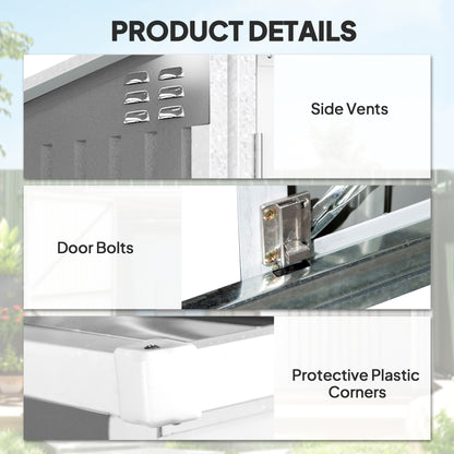 Outdoor Metal Storage Shed Garden Garbage Can Organizer with Double Door and Vents for 2 Trash Cans, Light Grey