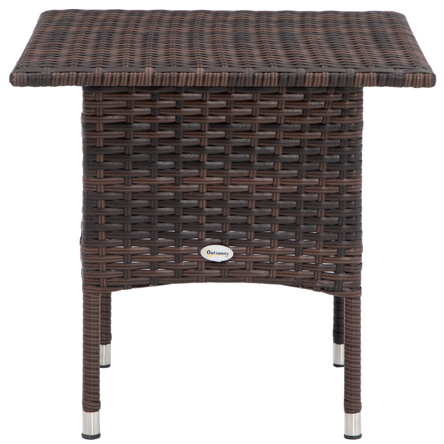 20" Patio Wicker Coffee Table, Outdoor Coffee Table with Plastic Board Underneath the Woven Tabletop for Patio, Garden, Balcony, Mixed Brown