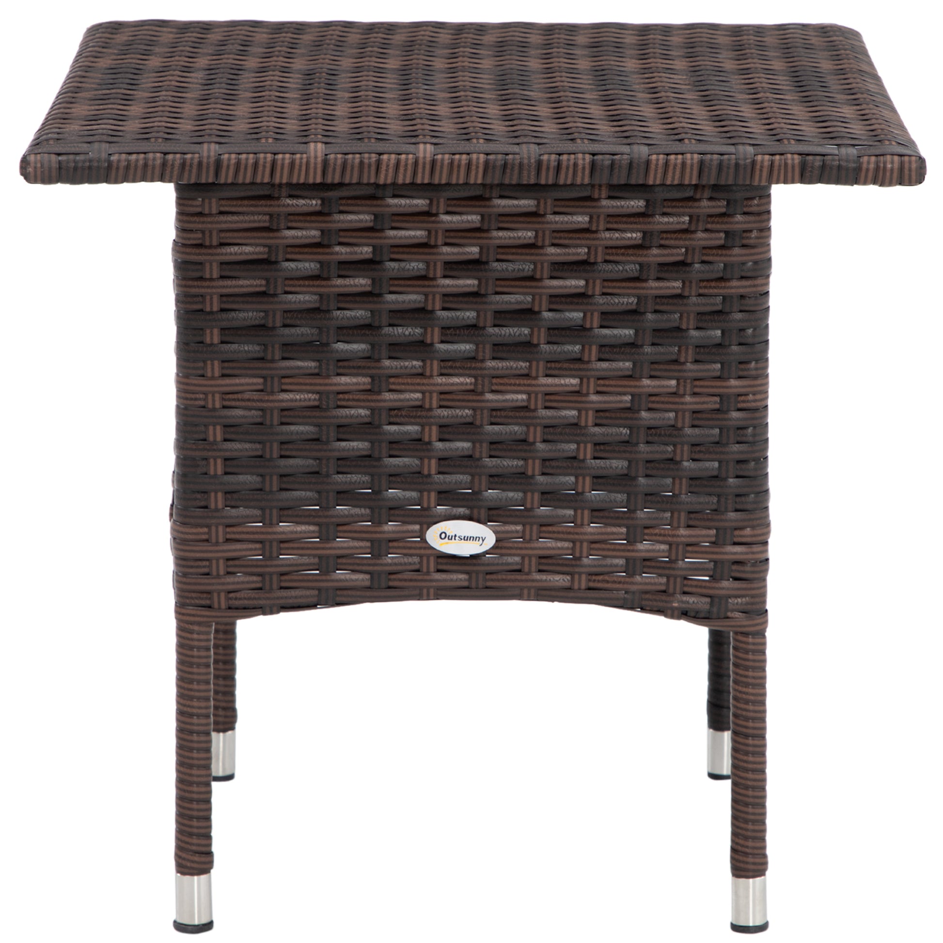 20" Patio Wicker Coffee Table, Outdoor Coffee Table with Plastic Board Underneath the Woven Tabletop for Patio, Garden, Balcony, Mixed Brown
