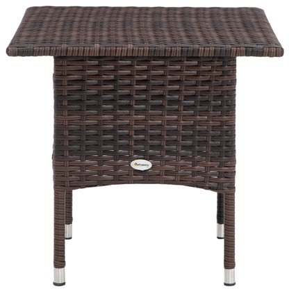20" Patio Wicker Coffee Table, Outdoor Coffee Table with Plastic Board Underneath the Woven Tabletop for Patio, Garden, Balcony, Mixed Brown