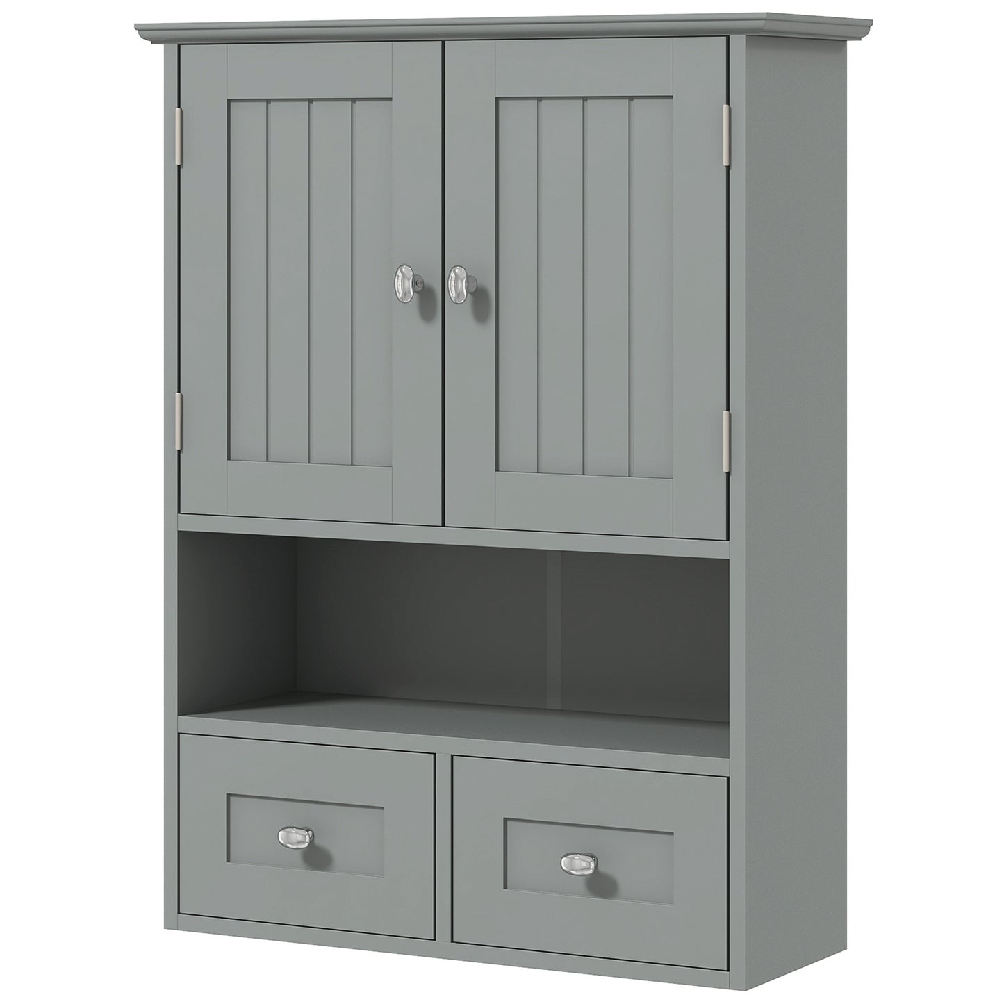 Bathroom Wall Cabinet with 2 Drawers, Modern Medicine Cabinet with 2 Doors and Open Shelf, Over the Toilet Storage Organizer for Living Room, Kitchen，20" x 7" x 26", Grey