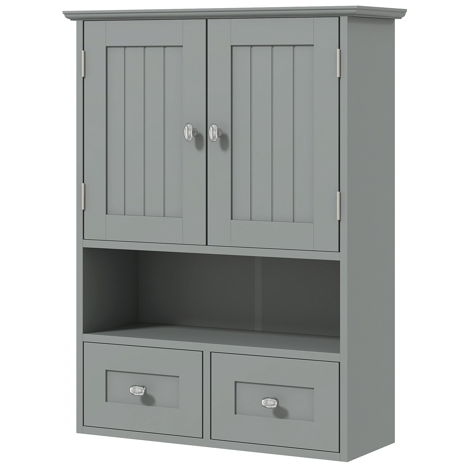 Bathroom Wall Cabinet with 2 Drawers, Modern Medicine Cabinet with 2 Doors and Open Shelf, Over the Toilet Storage Organizer for Living Room, Kitchen，20" x 7" x 26", Grey