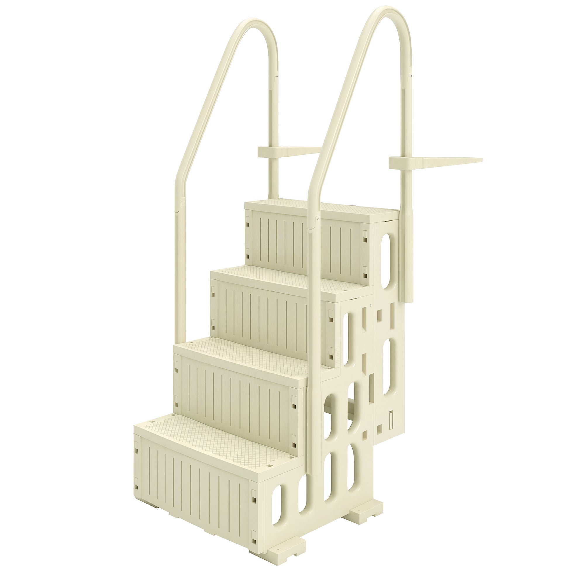 Swimming Pool Ladder Adjustable for Above Ground Pools w/ Non-Slip Steps & Dual Handrails 4-Step Cream White