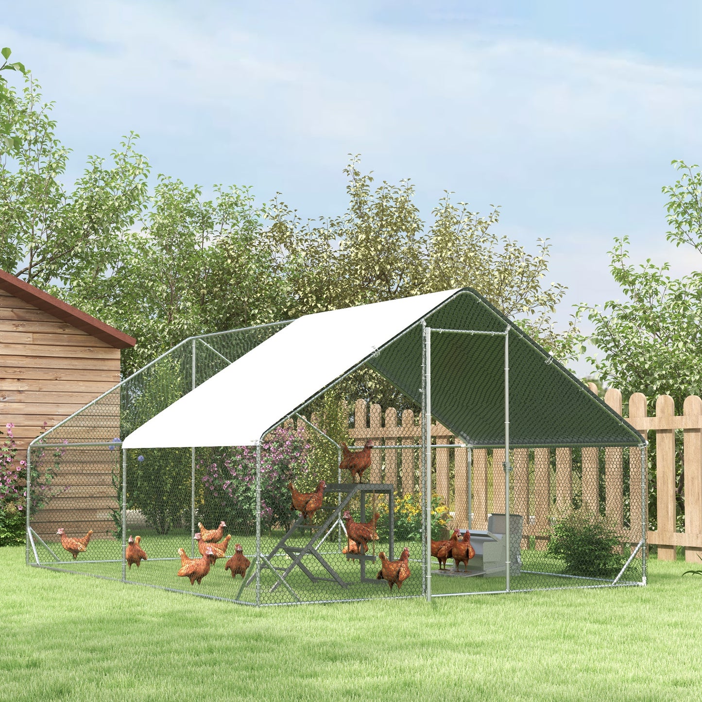 9.8' x 13.1' x 6.6' Chicken Coop Cage, Outdoor Hen House w/Cover & Lockable Door