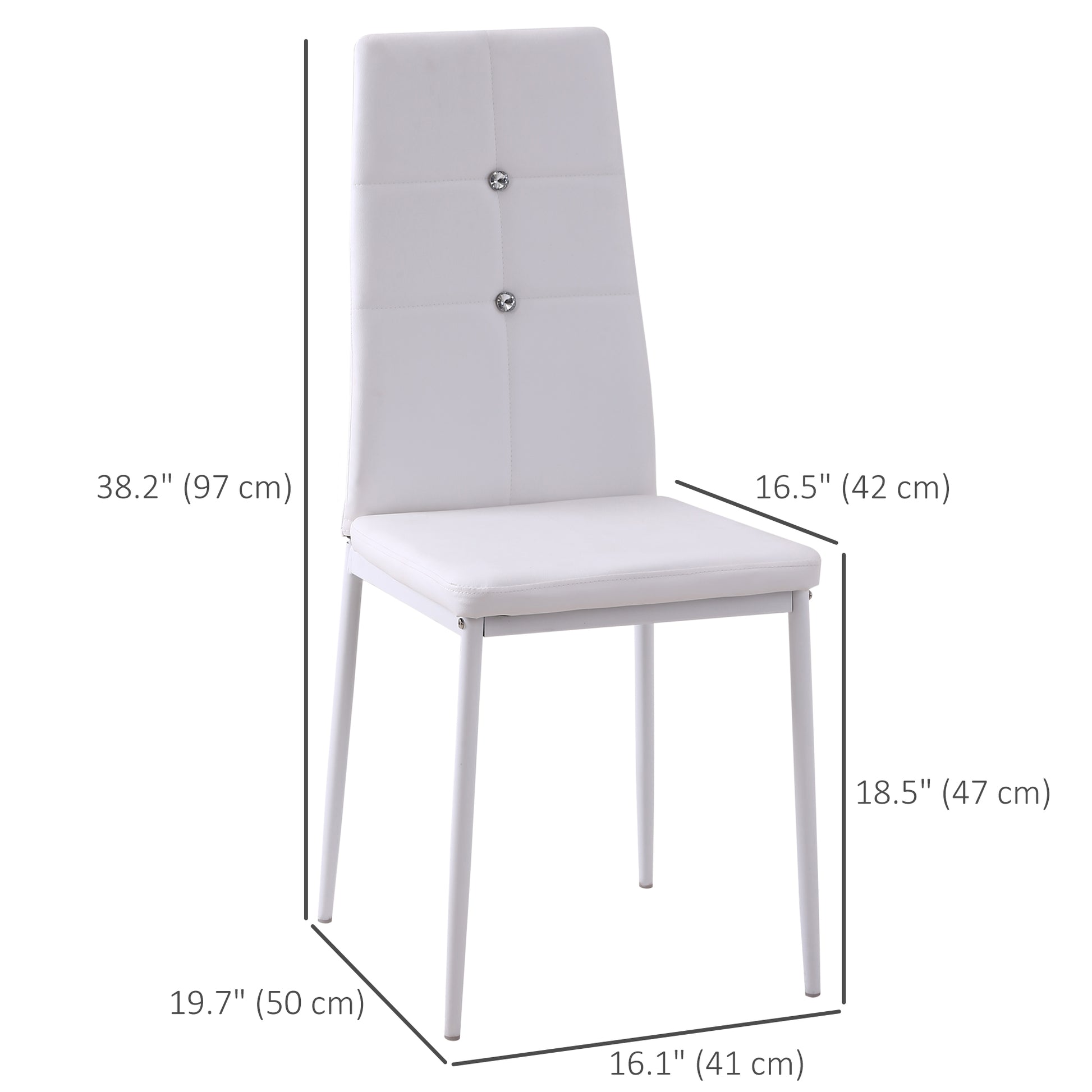 Set of 4 Modern Style Dining Chairs, Button Tufted High Back Side Chairs with Upholstered Seat, Steel Legs, White