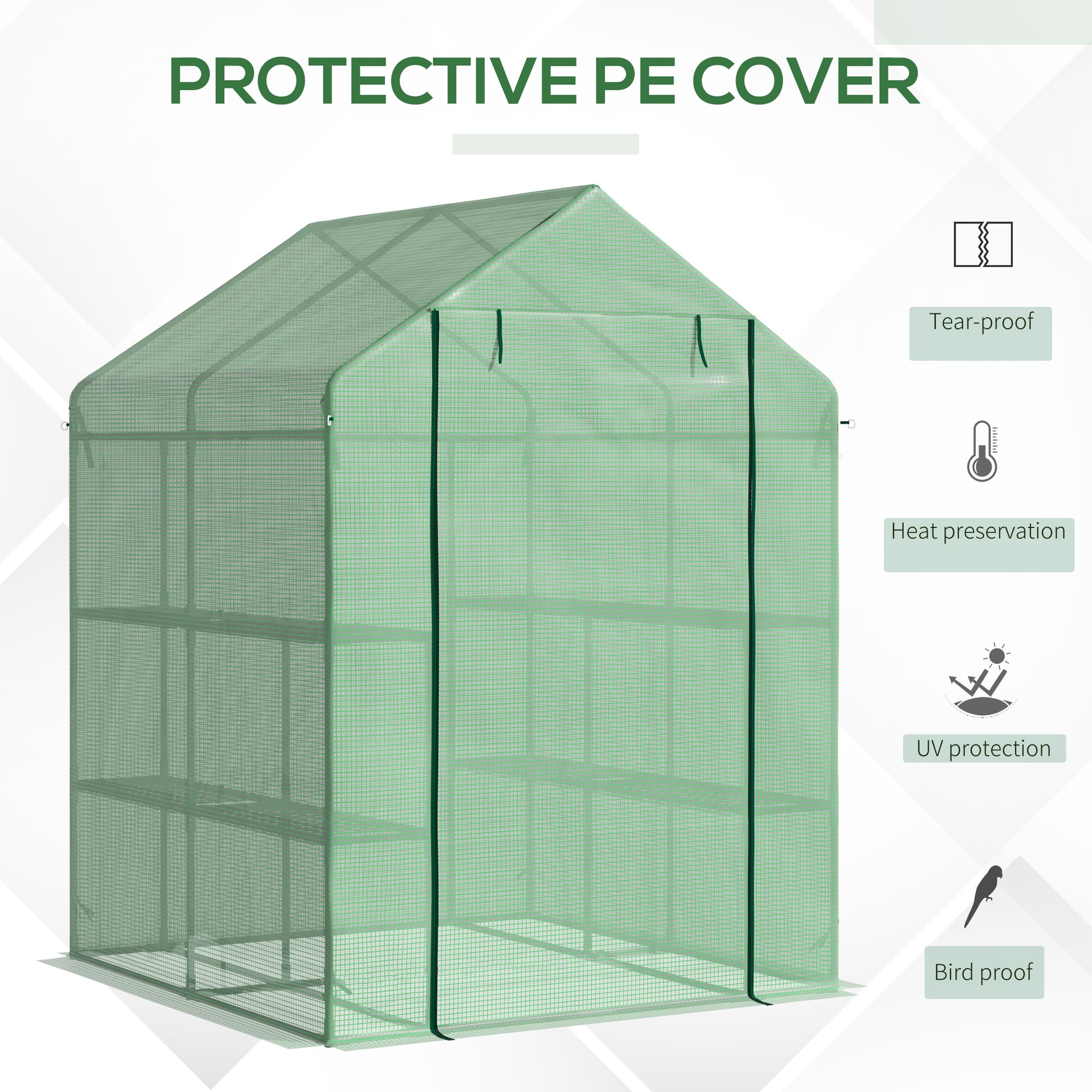 56" x 54" x 74" Walk-in Greenhouse Portable Garden Flower Seed Warm House with 8 Shelves, Outdoor Plant Growth Hot House, PE Cover, Green