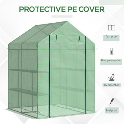 56" x 54" x 74" Walk-in Greenhouse Portable Garden Flower Seed Warm House with 8 Shelves, Outdoor Plant Growth Hot House, PE Cover, Green