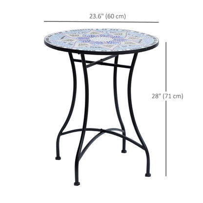23.6" Mosaic Round Patio Table with Ceramic Tabletop, Outdoor Furniture, Multicolor
