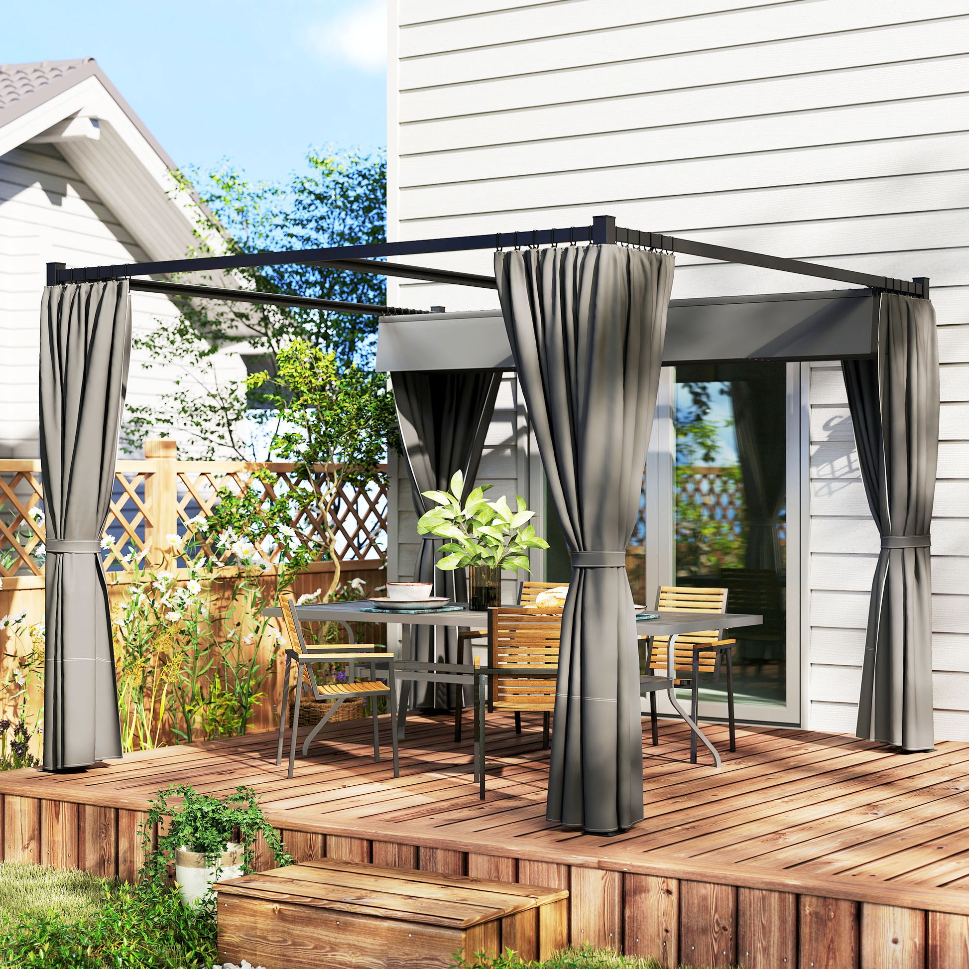 10' x 10' Retractable Pergola Canopy with Sidewalls, Metal Outdoor Gazebo Sun Shade Shelter, Dark Grey