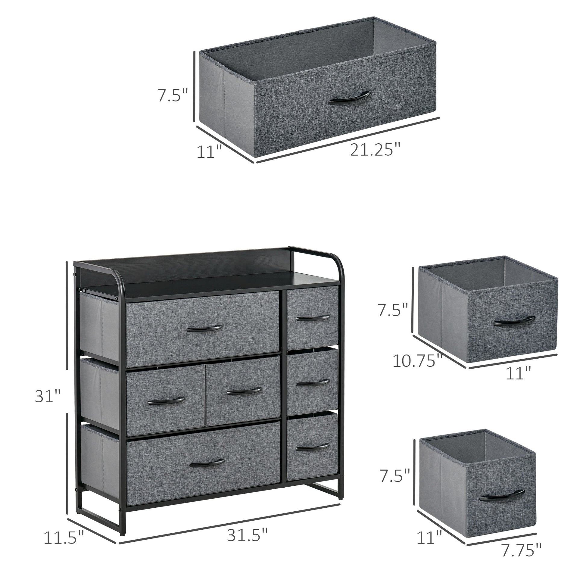 7-Bin Dresser Storage Tower Cabinet Organizer Unit, Easy Pull Fabric Bins with Metal Frame