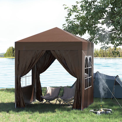 6.6'x6.6' Pop Up Canopy Tent with Sidewalls, Instant Sun Shelter Camping Gazebo with Carry Bag, Brown