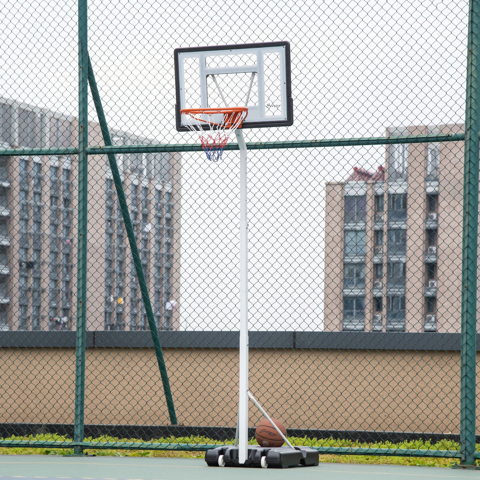 Soozier Portable Basketball Hoop, 7ft-8.5ft Height Adjustable with Wheels