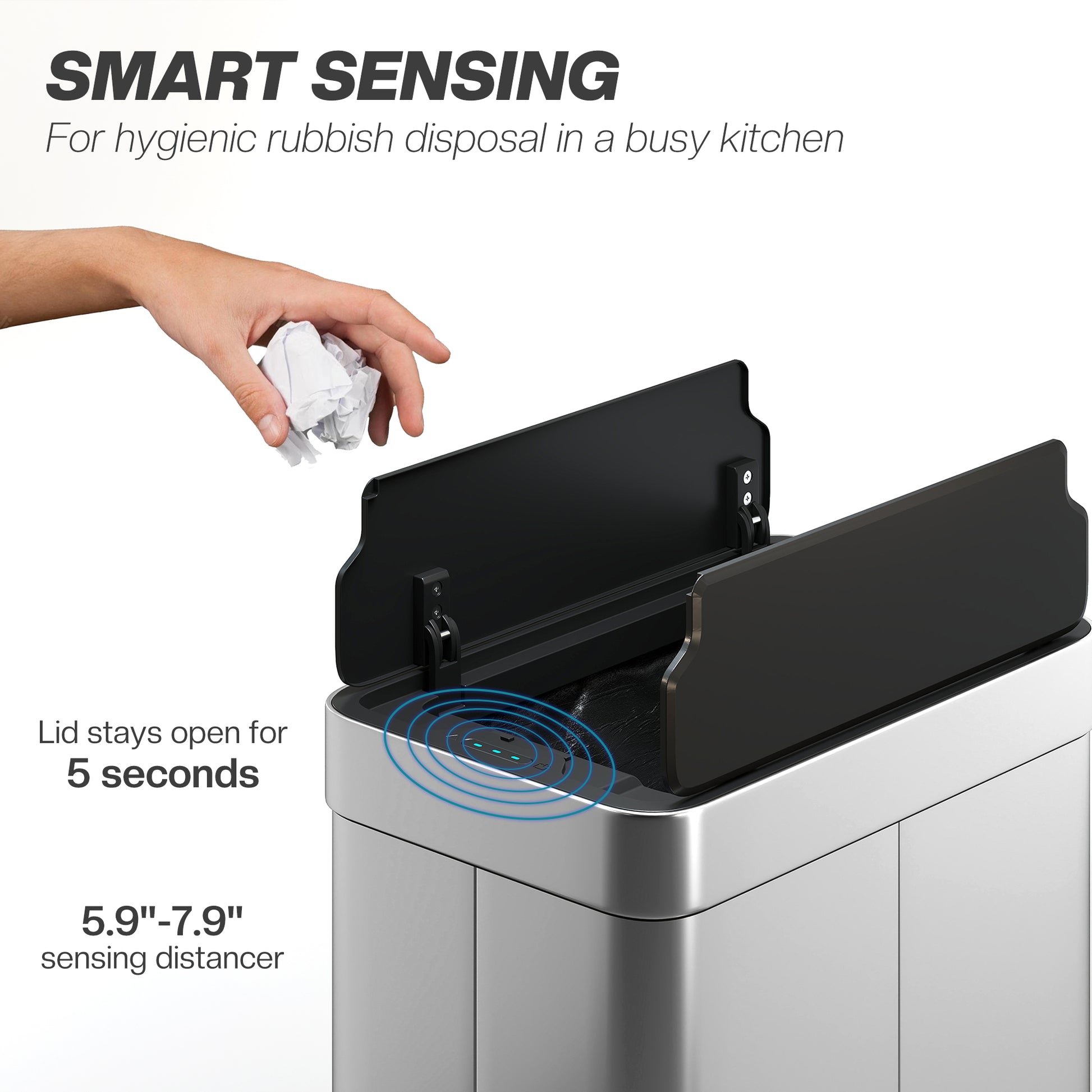 13.2 Gallon Sensor Can, Automatic Garbage Can with Soft-Close Butterfly Lid, Fingerprint-Proof Stainless Steel, Silver