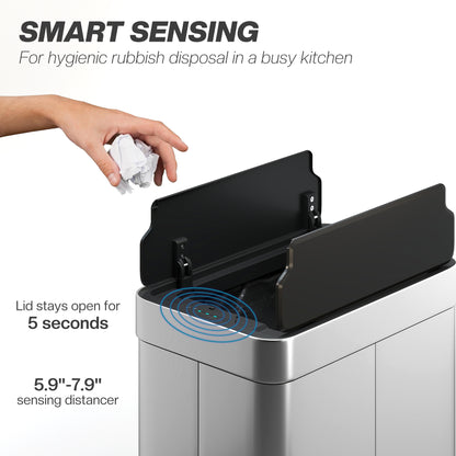13.2 Gallon Sensor Can, Automatic Garbage Can with Soft-Close Butterfly Lid, Fingerprint-Proof Stainless Steel, Silver